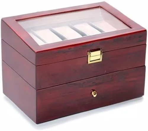 Vista 7 de Caja de madera con 20 ranuras para hombres y mujeres, caja de colección superior de cristal, organizador de almacenamiento de relojes, regalos
