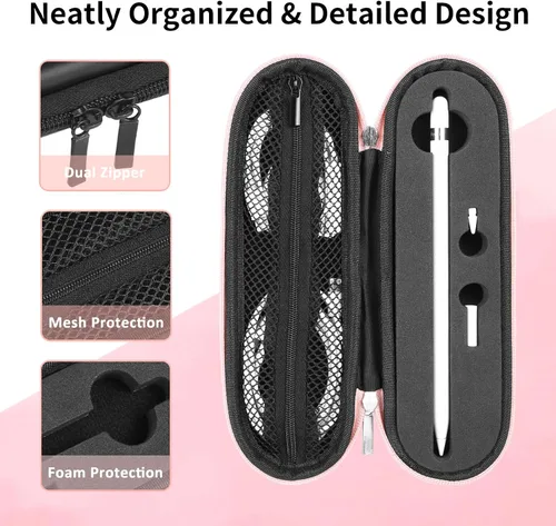 Vista 4 de TITACUTE Funda de transporte para Apple Pencil Funda de transporte de espuma dura con cremallera a prueba de golpes Funda protectora para Apple Oro