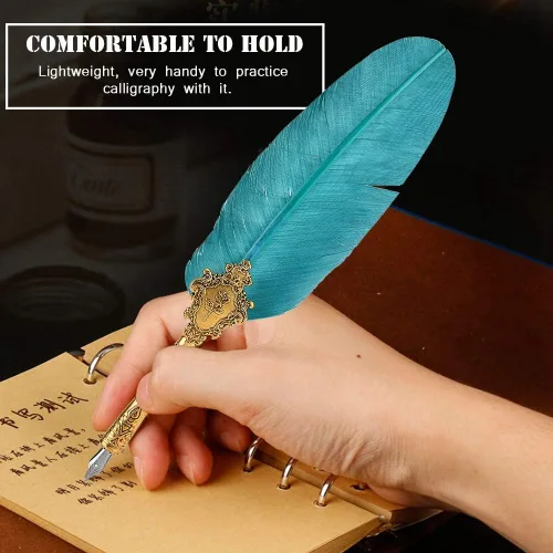 Vista 3 de AYNEFY Juego de bolígrafos de plumas, pluma de inmersión vintage, pluma de caligrafía con 5 puntas de repuesto, base de punta de pluma, botella
