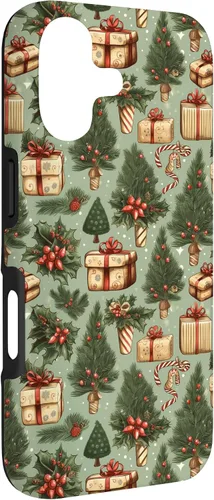 Vista 3 de Vintage Christmas Theme Holiday Trees, Presents, Teal, Bows Case for iPhone 17
