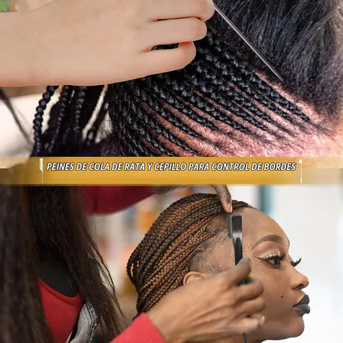 Vista 4 de Juego de peines profesionales SalonSilk para cabello natural rizado negro para damas