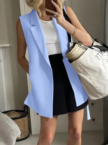 Vista 6 de MASCOMODA Chalecos de moda para mujer, para primavera, casual, sin mangas, con solapa frontal abierta, cuello en V, chalecos de oficina
