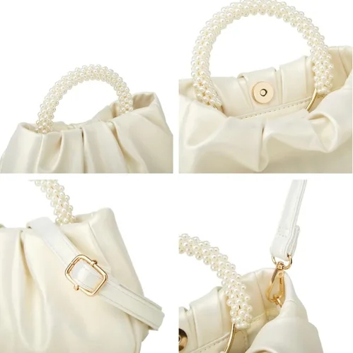 Vista 6 de Bolso de noche para mujer, con perlas, elegante, fruncido, para noche, hobo, bolso cruzado para boda, fiesta, baile de graduación 2023