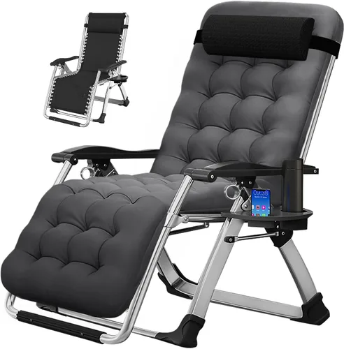 Vista 16 de MOPHOTO Silla de gravedad cero, silla de salón acolchada para exteriores con mesa lateral, silla reclinable de gravedad cero, silla reclinable