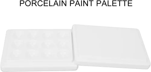 Vista 6 de Paleta de pintura de porcelana, suave y reutilizable de 12 pocillos, paleta de pintura de acuarela de color blanco puro con cubierta para artistas