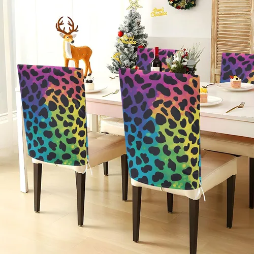 Vista 4 de Fashion Rainbow Leopard Print Decorative Office Chair Slipcover for Bedroom Soft Dining Room Chair Seat Cover cubre sillas para comedor Set of 6