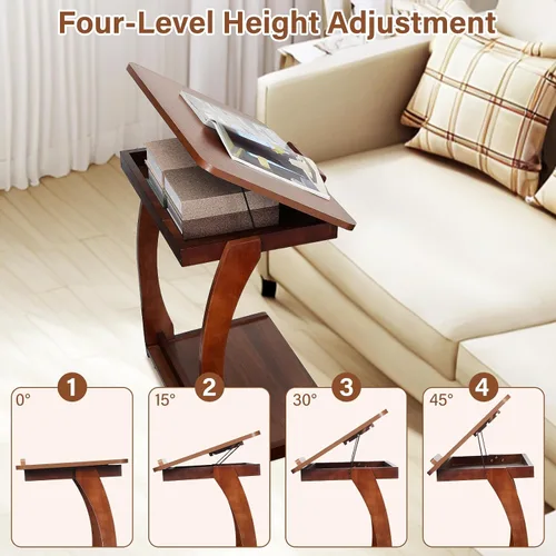 Vista 4 de Redriver 24" C Shaped Side Table, Wooden C-Shaped End Table Natural