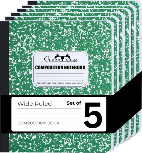 Vista 20 de CLEENTABLE Juego de 5 cuadernos de composición con rayas universitarias para estudiantes, color negro