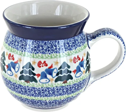 Vista 17 de Blue Rose Polish Pottery - Blue Alyce Bubble Mug - 16 oz - Unique Shape Mug for Coffee & Tea