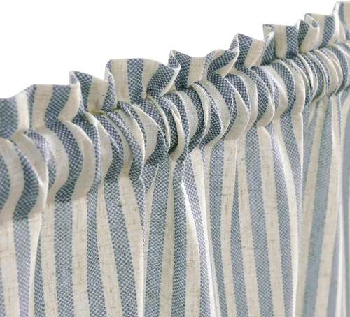 Vista 5 de Cortinas de cocina estilo granja a rayas Vangao de 24 pulgadas de largo, cortinas de lino para café, cortinas de nivel con rayas, cortinas Boxter
