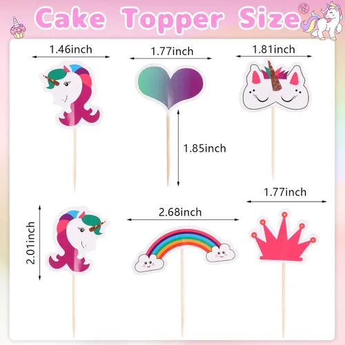 Vista 2 de CCINEE 48 piezas de decoración de unicornio arcoíris para cupcakes de papel de doble cara de unicornio para decoración de postres de fiesta