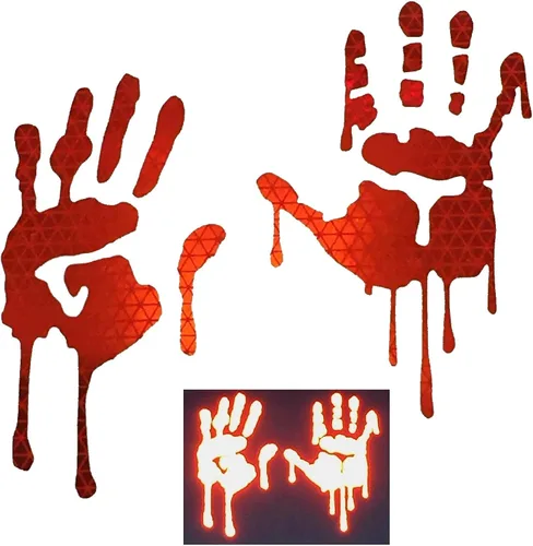 Vista 20 de CustomTAYLOR33 - Calcomanías reflectantes de alta intensidad con manos sangrientas/goteando sangre para cascos, parabrisas, ventanas traseras