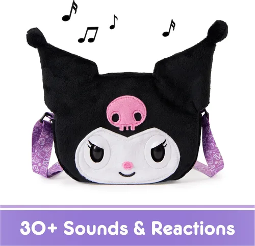 Vista 6 de Purse Pets, Sanrio Hello Kitty and Friends, Kuromi - Juguete interactivo para mascotas y bolso cruzado kawaii, más de 30 sonidos y reacciones