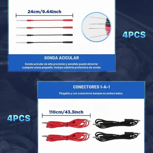 Vista 6 de AUTOOL Kit de cables de prueba de multímetro, adaptadores de terminales de varios tamaños, conectores de prueba de enchufe de plátano de 92 piezas