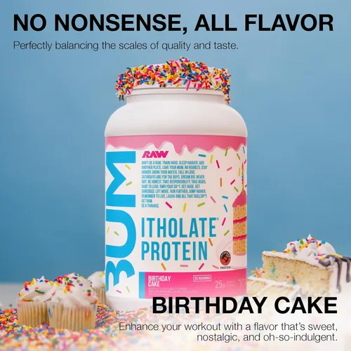 Vista 3 de Proteína aislada de suero en polvo RAW Whey Isolate, pastel de cumpleaños (CBUM Itholate Protein) – Polvo de nutrición deportiva 100 % de animales