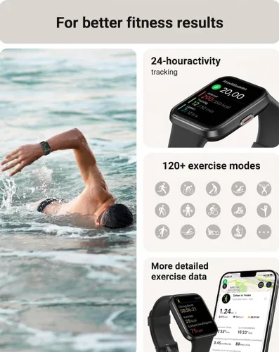 Vista 5 de Tensky Reloj inteligente para hombres/mujeres, Android, iPhone/Samsung, Alexa integrado, pantalla táctil de 1.8 pulgadas, rastreador de actividad