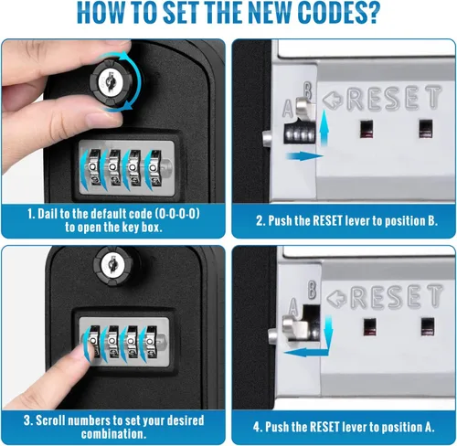 Vista 7 de Caja de seguridad para llaves con código, caja de bloqueo de llave de gran capacidad para montaje en pared exterior, resistente al agua, combinación