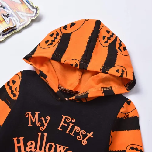 Vista 3 de Aalizzwell Traje de Halloween para bebé con capucha para el primer Halloween, overol de una pieza para niños y niñas pequeños