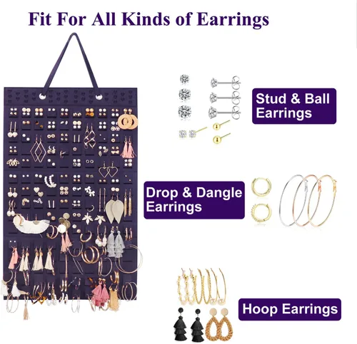 Vista 3 de Organizador de aretes colgantes, soporte para aretes de pared Resovo con 2 ganchos, capacidad para hasta 300 pares, diseño compacto, material suave