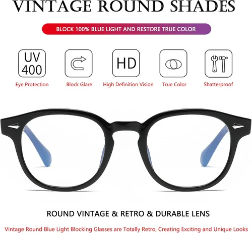 Vista 5 de AIEYEZO Retro Computer Blue Light Blocking Glasses for Men Women Fashion Round Computer Gaming Glasses