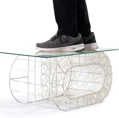 Vista 4 de Condo de Gato Apilable Blanco en Oferta para Gatos de Interior - Casa de Gatos Moderna de Ratán Interactiva para Gatos de Interior, Entrada