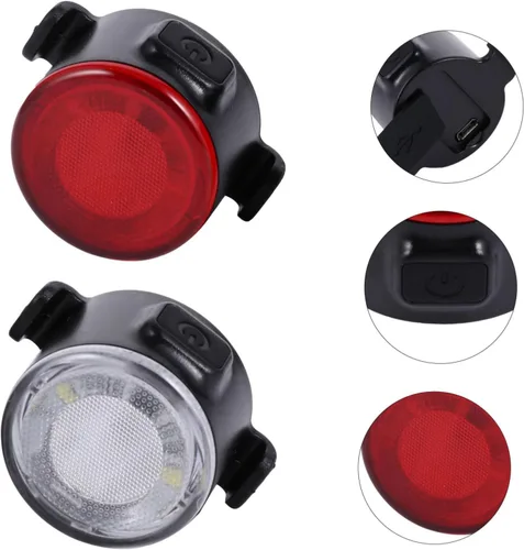 Vista 8 de USB Rechargeable Waterproof Bike Light Set Front Headlight and Rear Taillight Cob Warning Lights for Mountain Cycling Safety Night Riding Accessories