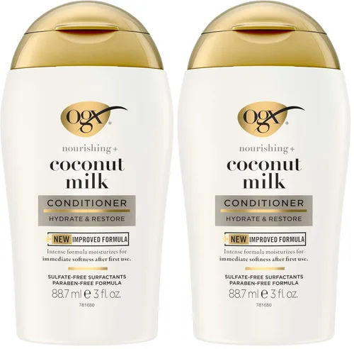 Vista 9 de OGX Acondicionador hidratante nutritivo + leche de coco, acondicionador hidratante y restaurador hidrata para cabello suave después del primer uso