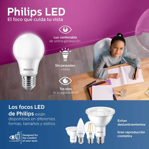 Vista 4 de Philips Bombilla LED de base media A19 equivalente a 60 vatios equivalente a 8 vatios