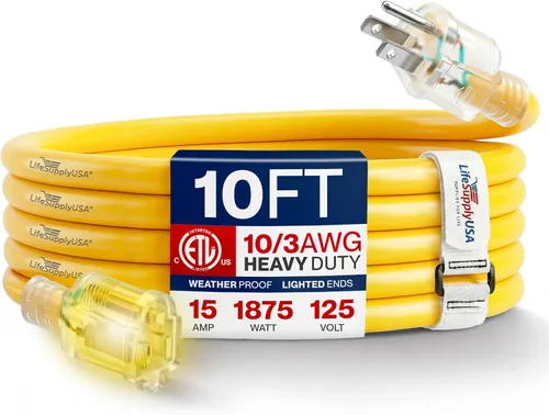 Vista 97 de Cable de extensión de 3 pies para exteriores/interiores, calibre 10/3, ultra resistente, SJTW, resistente al agua, certificación ETL, cable