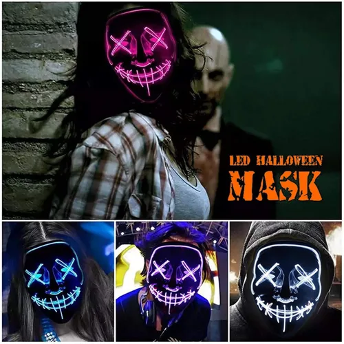 Vista 6 de Máscara con luz LED de Halloween máscara de purga máscara de miedo para cosplay máscara de disfraz LED para niños niños y adultos con alambre EL