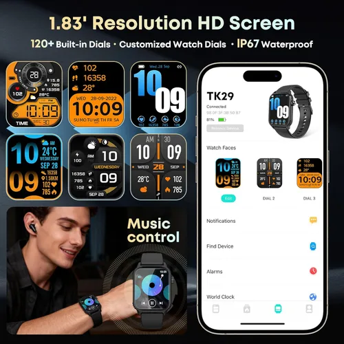 Vista 5 de Reloj inteligente para hombres, más de 120 modos deportivos con pantalla táctil HD de 1.83 pulgadas, monitor de sueño, impermeable IP67, llamada