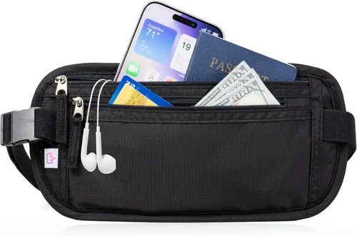 Vista 2 de Cinturón de dinero para pasaporte para mujeres y hombres - Cartera de viaje Negro
