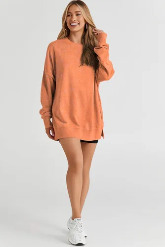 Vista 120 de SHEWIN Sudadera casual de manga larga con cuello redondo para mujer, ligera, holgada