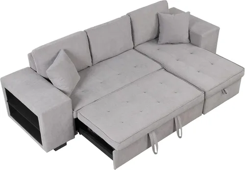 Vista 3 de Merax Sofá cama en forma de L de 104.5 pulgadas, sofá cama modular reversible de 3 plazas con cama extraíble, sofá cama de almacenamiento y 2 Gris
