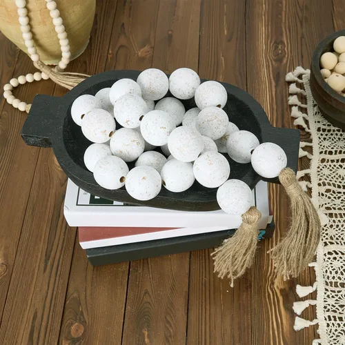 Vista 49 de OMISHE Guirnalda de cuentas de madera extra grande con cuentas de madera y borlas de 1.6 pulgadas de diámetro, cuentas decorativas rústicas de 41