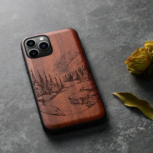 Vista 8 de Carveit Funda de madera para iPhone 11 Pro Max [madera natural y TPU suave negro] a prueba de golpes, protector de teléfono de madera único