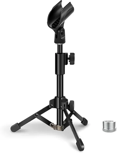 Vista 8 de Soporte de micrófono, trípode de micrófono de mesa, soporte de micrófono de escritorio con altura ajustable, soporte de micrófono pequeño