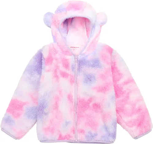 Vista 24 de Chaqueta con capucha de forro polar con cremallera para niñas y niños pequeños, abrigo de osito cálido de invierno Negro