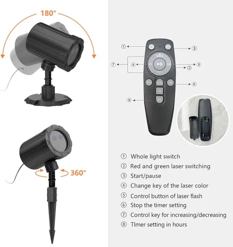 Vista 10 de Proyector de luces de Navidad para exteriores, luz de proyección de estrellas rojas y verdes de BLOFUN con 3 modos de iluminación, control remoto