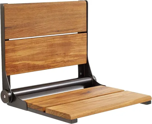 Vista 13 de Asiento de ducha plegable montado en la pared con respaldo Capacidad de carga máxima de 500 libras Asiento de ducha de teca compatible con ADA
