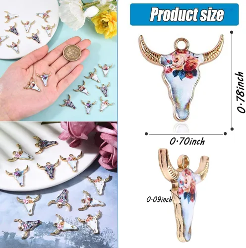 Vista 2 de Colgantes de Esmalte Chapados en Oro Vacas Encantos de Animales Metálicos para Aretes, Collares, Pulseras, Llaveros, Accesorios de Joyería DIY