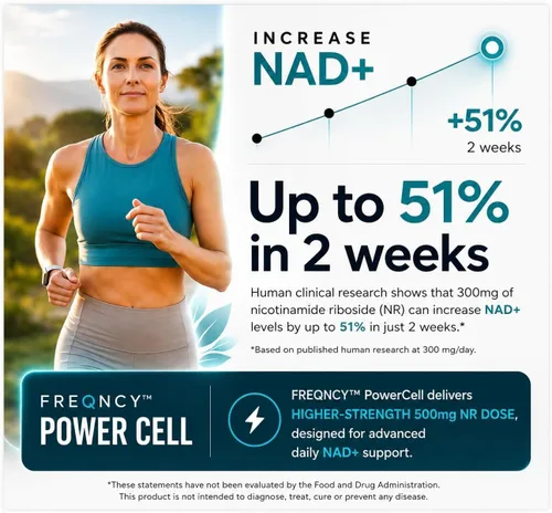 Vista 2 de FREQNCY Suplemento de resveratrol NAD+, 500 mg de ribósido de nicotinamida pura (NR), fórmula avanzada de NAD 4 en 1 para energía celular