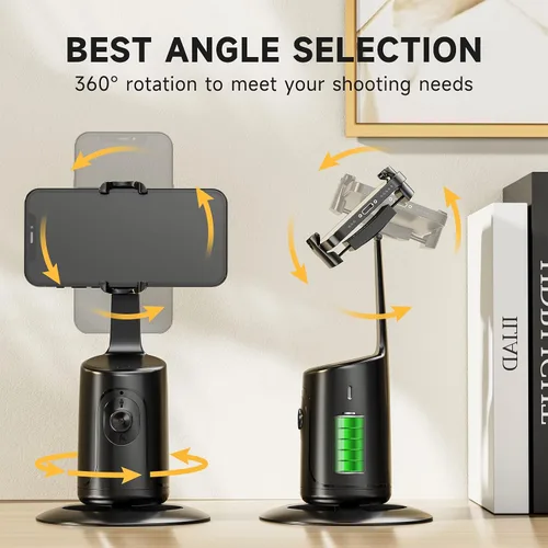 Vista 6 de Trípode de seguimiento facial automático – Soporte de teléfono de seguimiento automático de rotación de 360°, sin aplicación, soporte de cámara