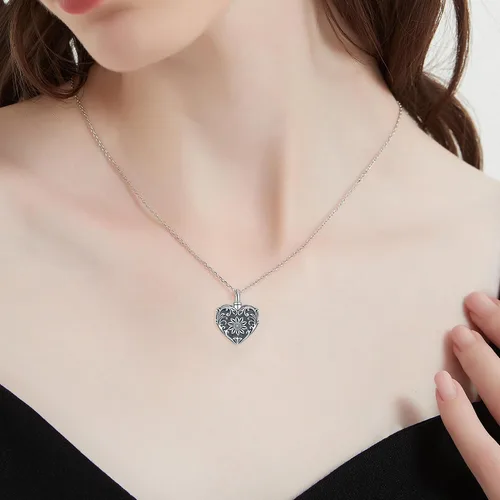 Vista 112 de Collar con colgante de urna de cenizas de cremación y árbol de la vida para mujer, plata de ley US1