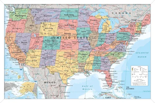 Vista 11 de Trends International Póster de pared de USA Map 2023, 14.72 x 22.37 pulgadas, versión enmarcada de madera de granero