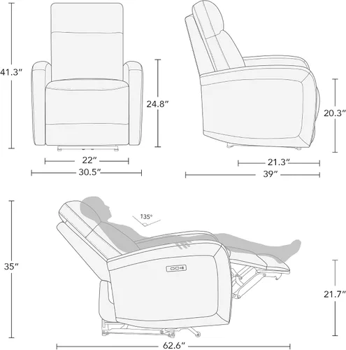 Vista 3 de Watson & Whitely Silla Reclinable, Sillón Sofá Reclinable de Pared Cero con Reposacabezas Eléctrico Cargador Tipo-C, Sillones Reclinables Pequeños