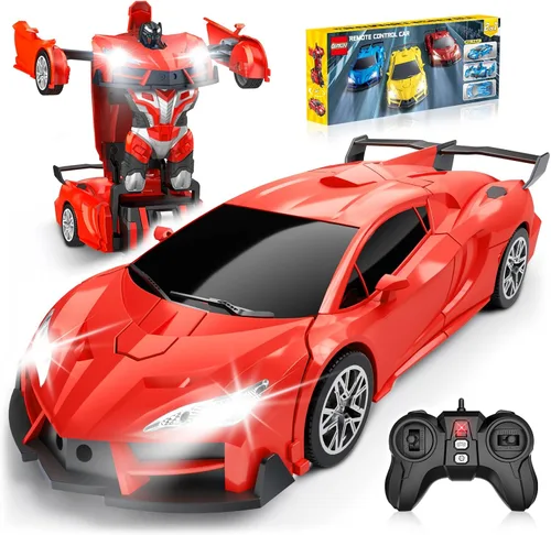 Vista 10 de Qumcou Auto de control remoto de transformación, autos RC para niños de 3 a 5 6 a 8 años, autos de juguete transformables con un botón, 2.4 GHz
