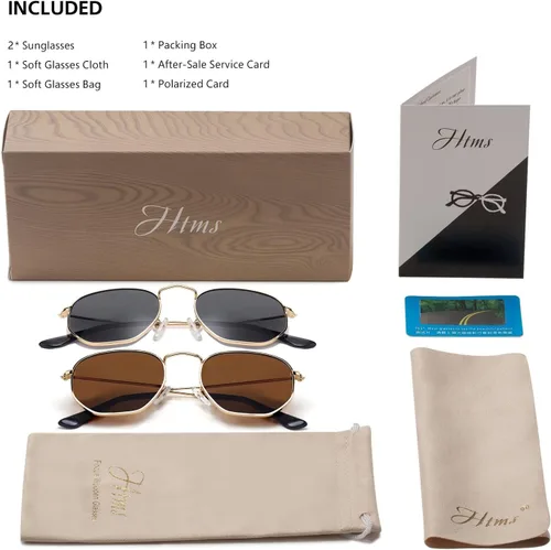 Vista 6 de Hipster. - Lentes de sol polarizados hexagonales para hombre y mujer, diseño geométrico, cuadrados, pequeños, marco de metal vintage, gafas de sol