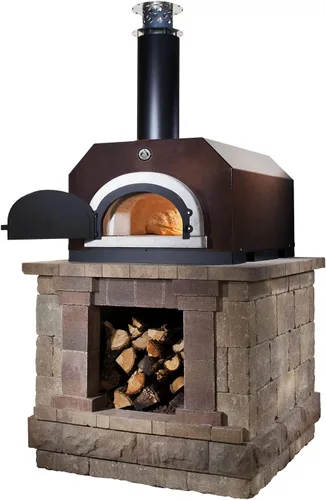 Vista 2 de Chicago Brick Oven Horno de pizza al aire libre de leña, horno de encimera CBO-500 con campana de vena de cobre