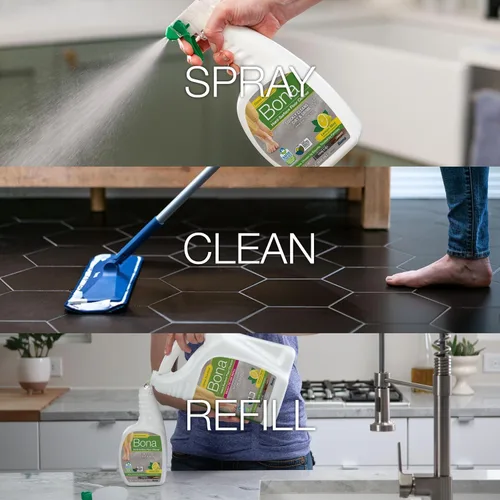 Vista 8 de Bona® Spray limpiador de pisos multisuperficie, 32 onzas líquidas, menta limón, incluye botella llena + recambio de concentrado para limpieza